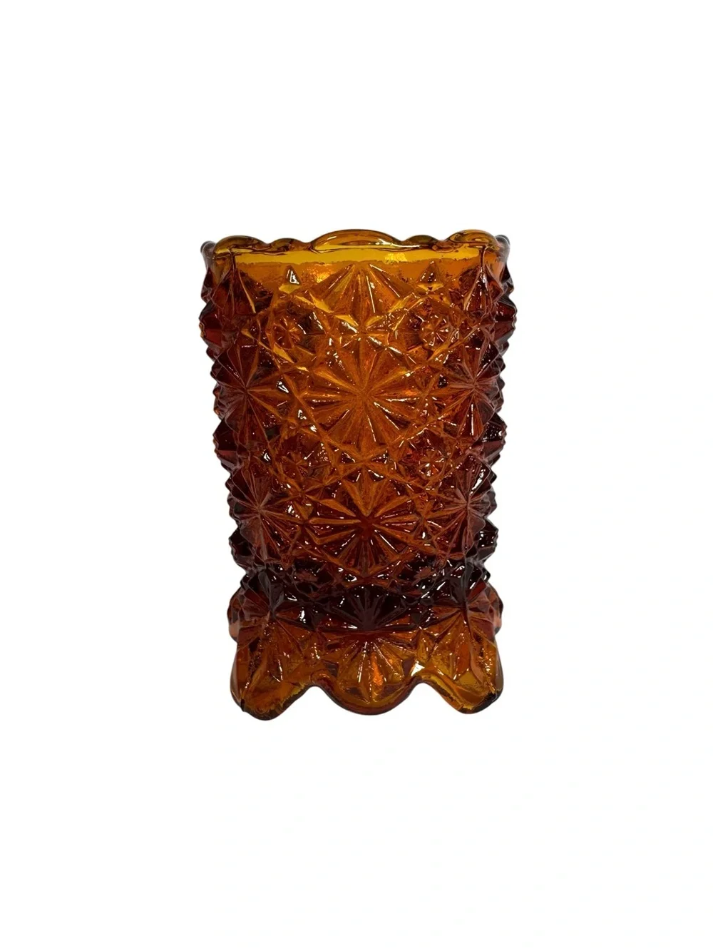 Vintage Amber Glass Starburst Votive Candle Holder Fairy Lamp Base
